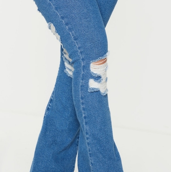 Shape Vintage Distressed Bum Fray Hem Flared Jeans - Picture 2 of 4